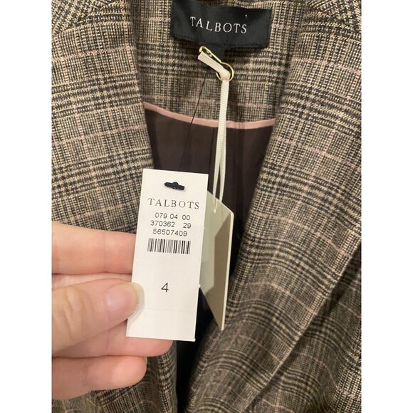 Talbots Blazer Womens 4 Brown Plaid Glen Check Italian Fabric Two Button 370362 - Picture 4 of 5